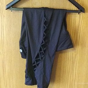 Silky Black Criss Cross Crop Yoga Pants